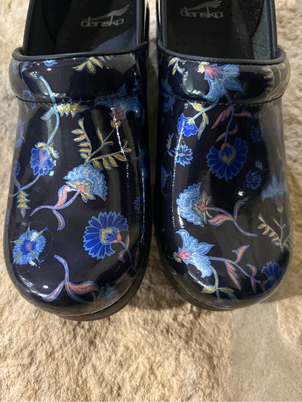 Dansko Clogs Black with Blue Floral Design- Size 38 (8)